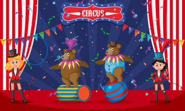 Bear performance balancing on ball illustration