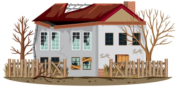 Casa Abandonada Sobre Fundo Branco Ilustração — Vetor de Stock