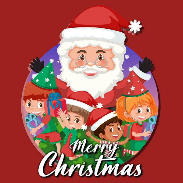 Buon Natale Banner Con Babbo Natale Illustrazione Bambini — Vettoriale Stock