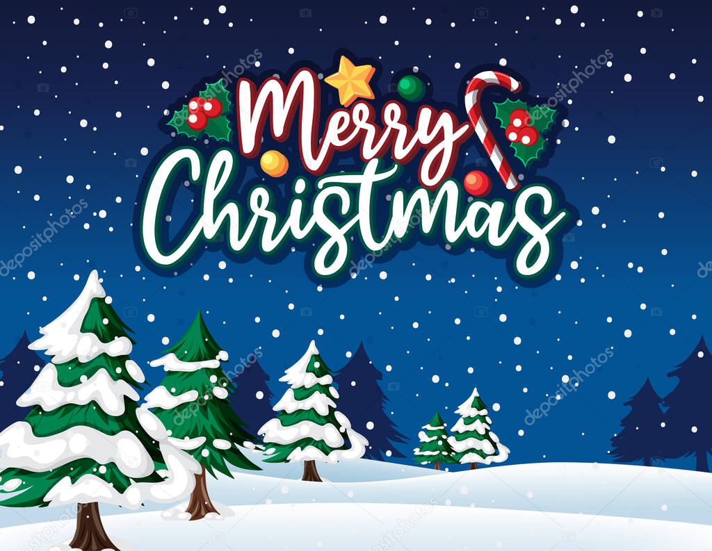 Christmas banner with snow falling at night illustration