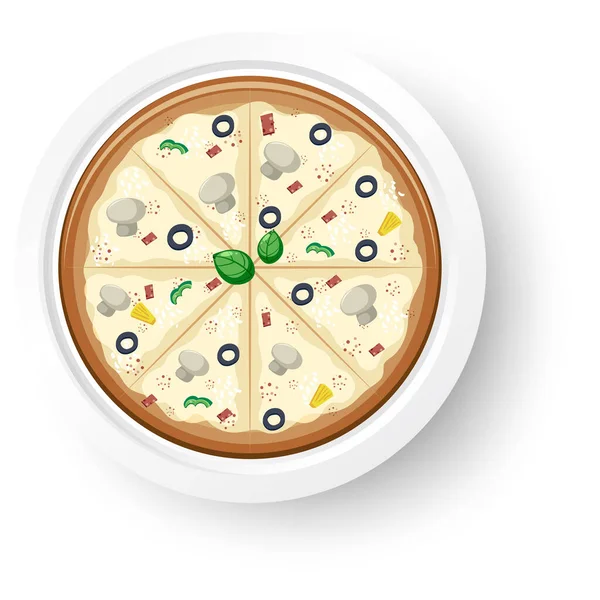 Beyaz Arkaplanda Peynirli Pizzanın Üst Görünümü — Stok Vektör