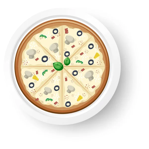 Ovanifrån Ost Pizza Vit Bakgrund Illustration — Stock vektor