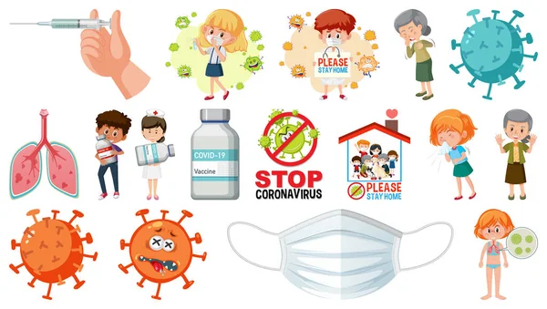 Cartoon Karakter Coronavirus Vaccinatie Geïsoleerde Objecten Illustratie — Stockvector