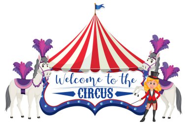Welcome to the circus banner with circus horse illustration