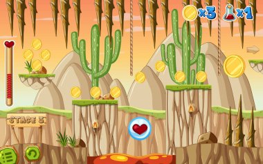 Bir oyun şablonu çöl sahne illüstrasyon