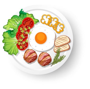 Sebze, sahanda yumurta ve et örnekleriyle sağlıklı bir kahvaltı.