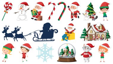 İzole edilmiş Noel Nesneleri ve Elementler Resmetmeyi Ayarla