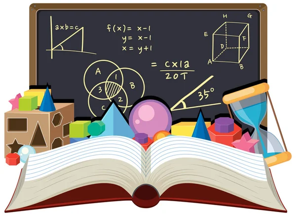 Open Book Math Formula Blackboard Illustration — Wektor stockowy