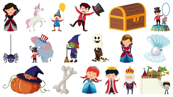 Conjunto Personajes Dibujos Animados Cuento Hadas Aislados Ilustración Objetos — Vector de stock