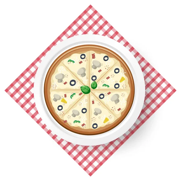 Ovanifrån Ost Pizza Bordsduk Illustration — Stock vektor
