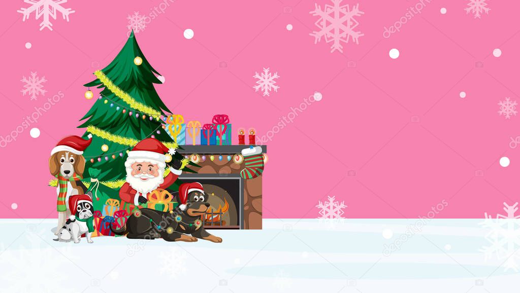 Christmas banner template with Santa and animal friends illustration