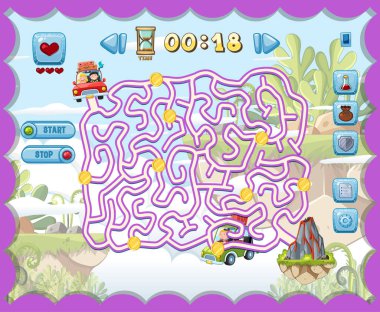 Çocuk resimlemesi için labirent oyun şablonu