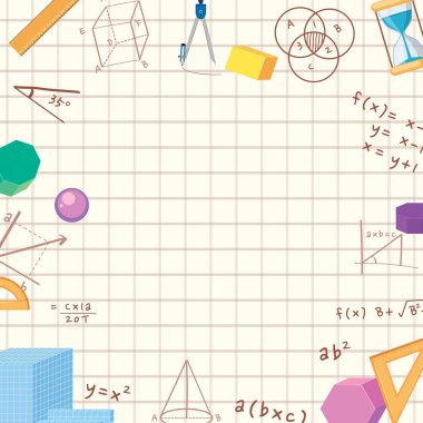 Matematik araçları ve illüstrasyon elemanları ile boş matematik şablonu