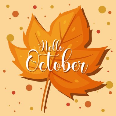 Merhaba Ekim Kelime logosu bir sonbahar yaprağı çizimi