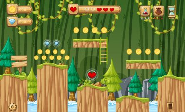 Bir oyun şablonu orman sahne illüstrasyon