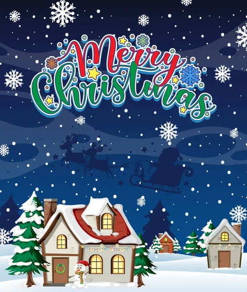 Christmas Banner Snow House Night Illustration — Vetor de Stock