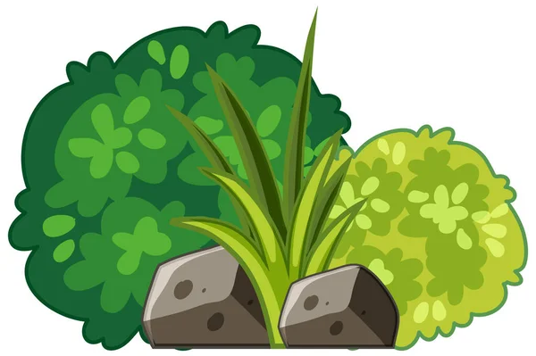 Zelená Tráva Kresleném Stylu Kamennou Ilustrací — Stockový vektor
