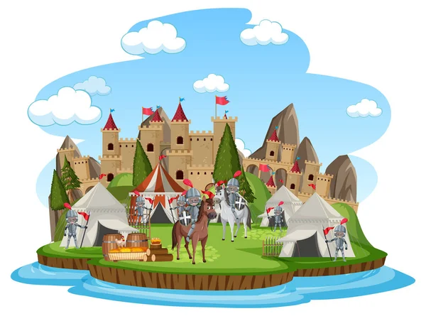白色背景图解的中世纪军营 — 图库矢量图片