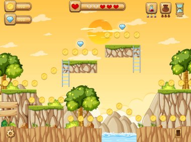 Bir Oyun Şablonu Orman Sahnesi çizimi