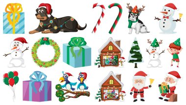 İzole edilmiş Noel Nesneleri ve Elementler Resmetmeyi Ayarla