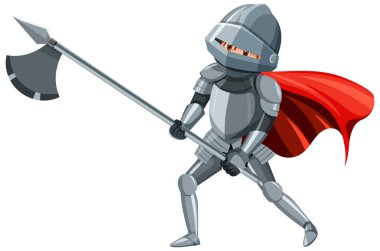 Medieval knight holding axe on white background illustration