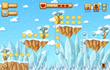 Oyun Şablonu Kar Düşen Sahne Çizimi