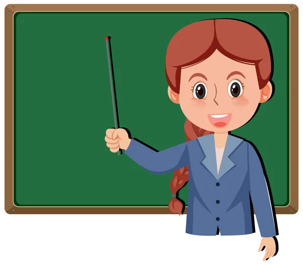 Young Woman Teacher Teaching Cartoon Character Illustration — Stock Vector