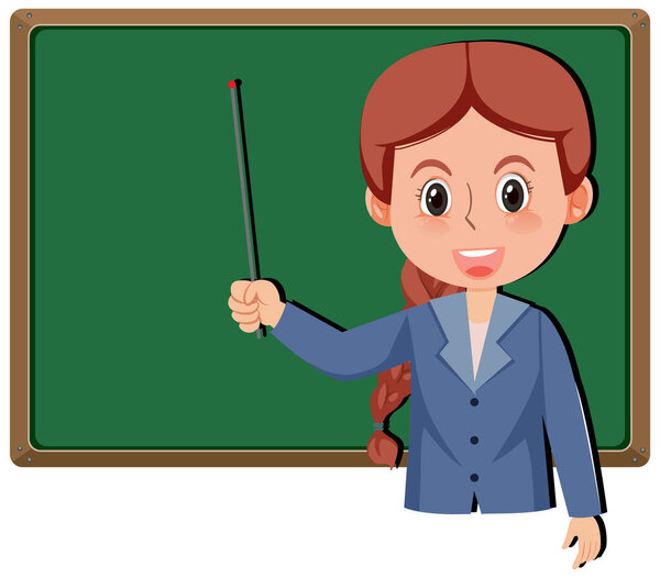 Young woman teacher teaching cartoon character illustration