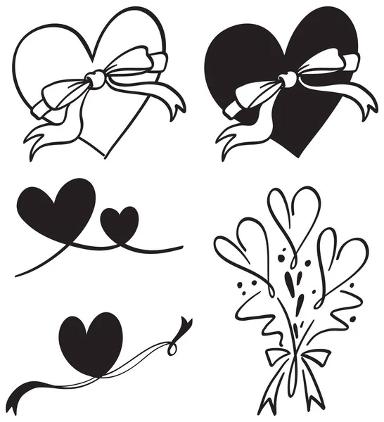 Set Different Hearts Doodle Style Illustration — Stock Vector