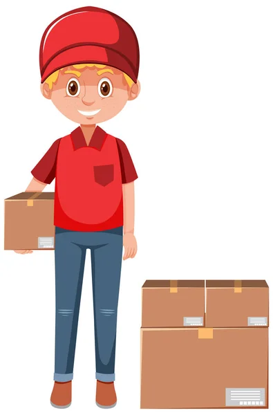 Delivery Man Holding Package Cartoon Character Illustration — Stock Vector