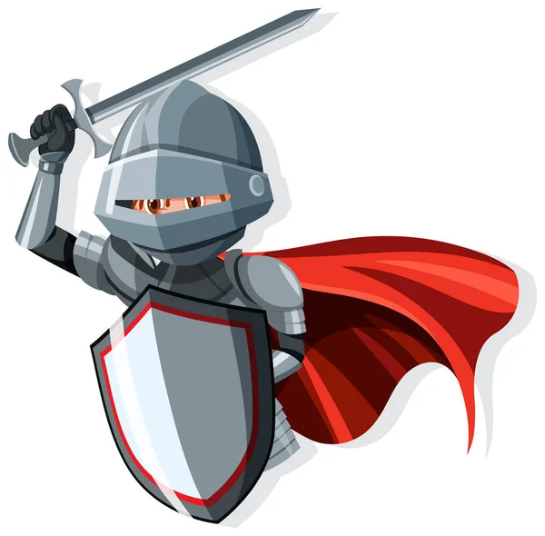 Cavaleiro Medieval Segurando Escudo Espada Desenho Animado Personagem Ilustração Isolada —  Vetores de Stock
