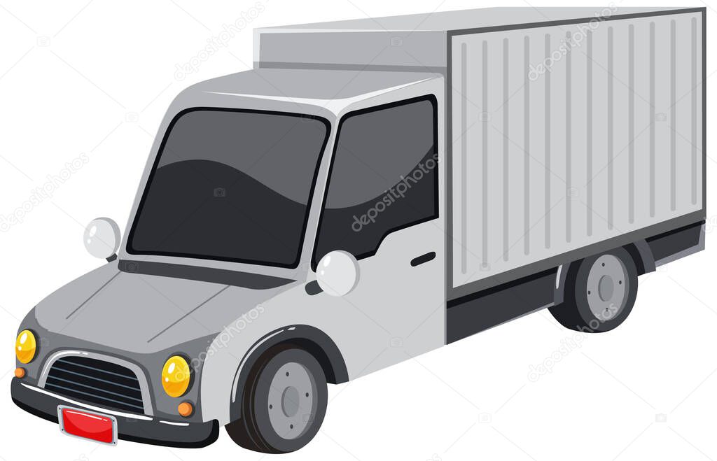 Grey delivery truck with shipping container illustration
