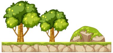 Isolated stone layer with trees illustration