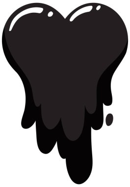 Melted black heart on white background illustration