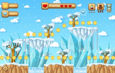 Oyun Şablonu Kar Düşen Sahne Çizimi