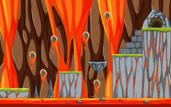 Lava Cave Platformer Játék Sablon Illusztráció — Stock Vector
