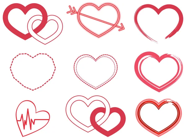 Σύνολο Διαφορετικών Καρδιών Στην Εικονογράφηση Στυλ Doodle — Διανυσματικό Αρχείο