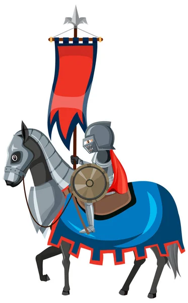 Mittelalterlicher Ritter Auf Einem Pferd Auf Weißem Hintergrund — Stockvektor