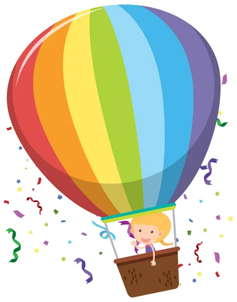 Little Girl Rainbow Hot Air Balloon Illustration — Vettoriale Stock