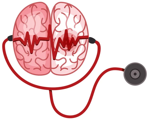 Stethoscope Brain White Background Illustration — Vettoriale Stock