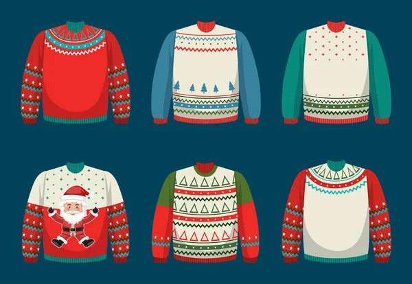 Christmas Sweaters Cartoon Style Illustration — стоковый вектор