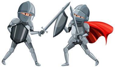 Two medieval knights fighting on white background illustration