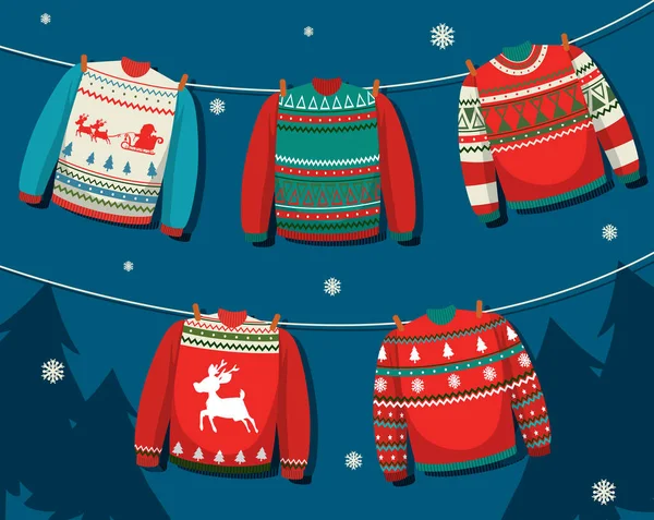 Christmas Sweaters Cartoon Style Illustration — Stockový vektor