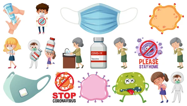 Personagem Desenhos Animados Vacinação Com Coronavírus Objetos Isolados Ilustração —  Vetores de Stock
