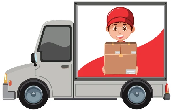 Delivery Truck Delivery Man Banner Illustration — Stockvector