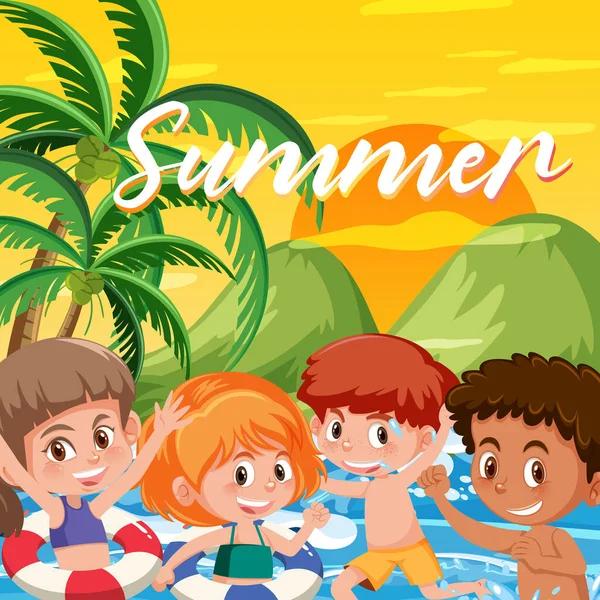 Happy children in summer theme illustration