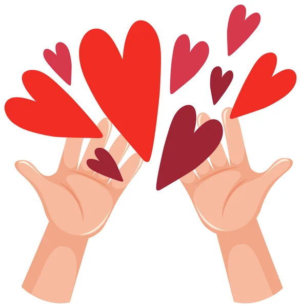 Many Red Hearts Flat Style Hands Illustration — Vettoriale Stock