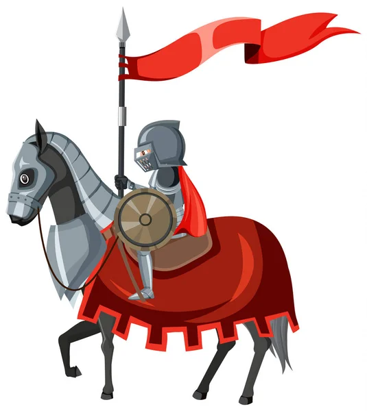 Rycerz Ujeżdżający Konia Bronią Tarczą Ilustracja — Wektor stockowy