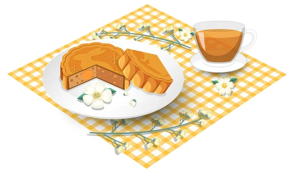 Masa Örtüsünde Çay Fincanı Olan Tuzlu Yumurta Sarısı Pastası — Stok Vektör