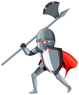 Medieval knight holding axe on white background illustration